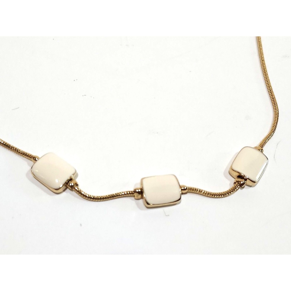 Necklace - Gold Tone Cream Enamel Station Necklace by Mix-It